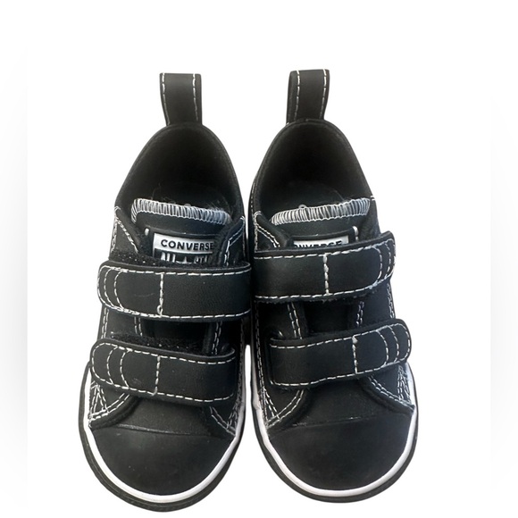Converse Other - Converse All Leather Black with White Stitching Sneakers Shoes Toddler 5